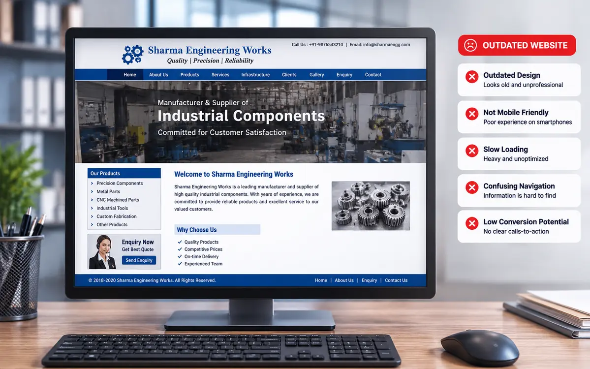 Example of an outdated business website before redesign
