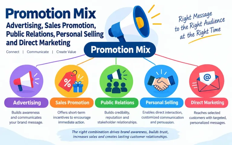 Promotion Mix: Advertising, Sales Promotion, PR, Personal Selling & Direct Marketing